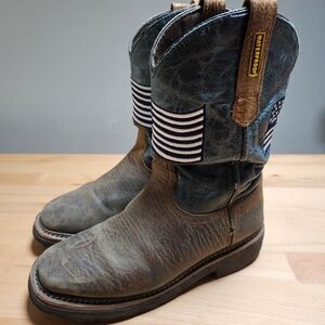 Rockin Leather Brown Blue Leather American Flag Boots 8D